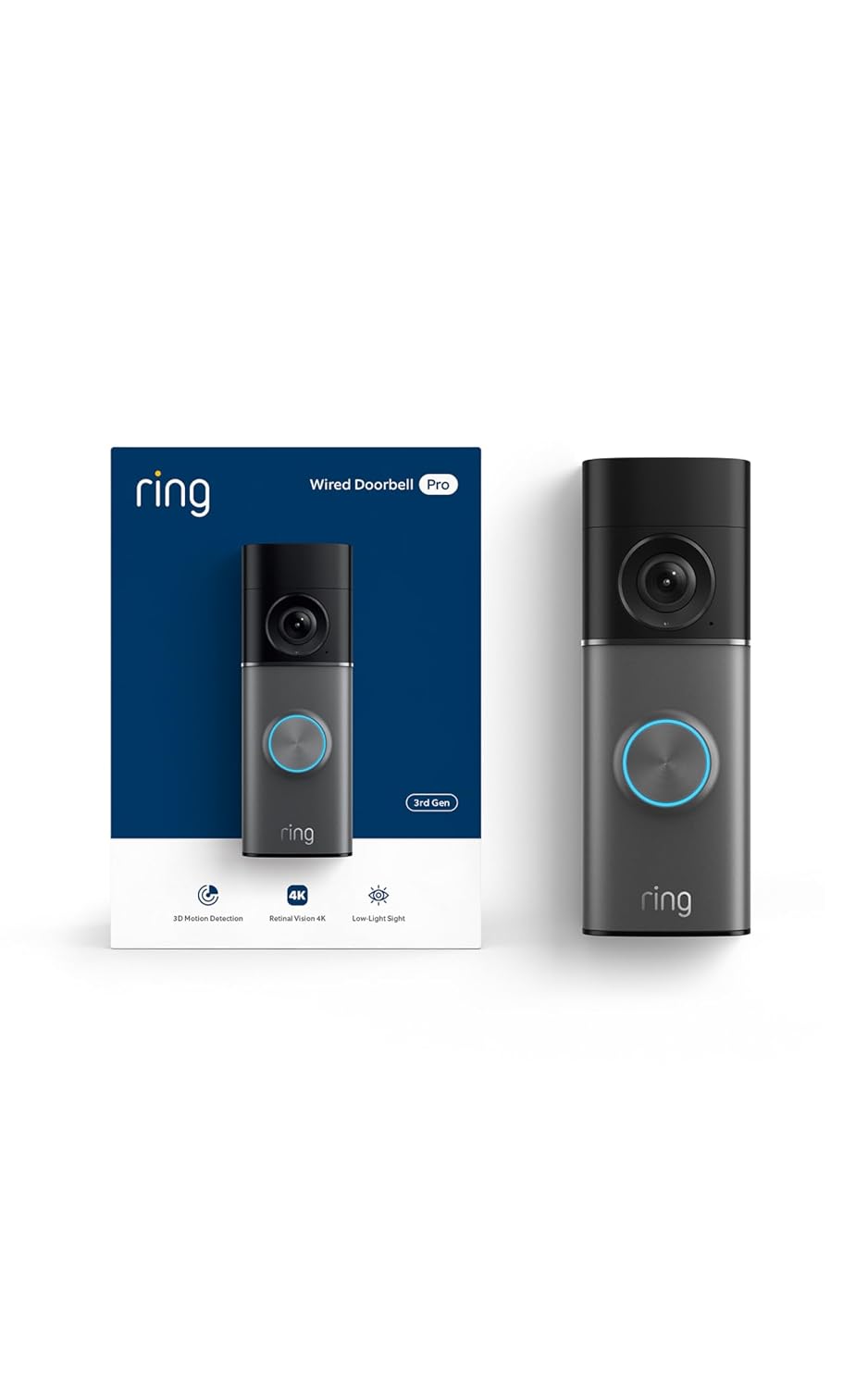 Ring Wired Doorbell 4K Pro 有線視像門鐘（2025 第 3 代）– 真 4K、10 倍變焦、3D 動作偵測、夜視，附 Chime Kit Mini