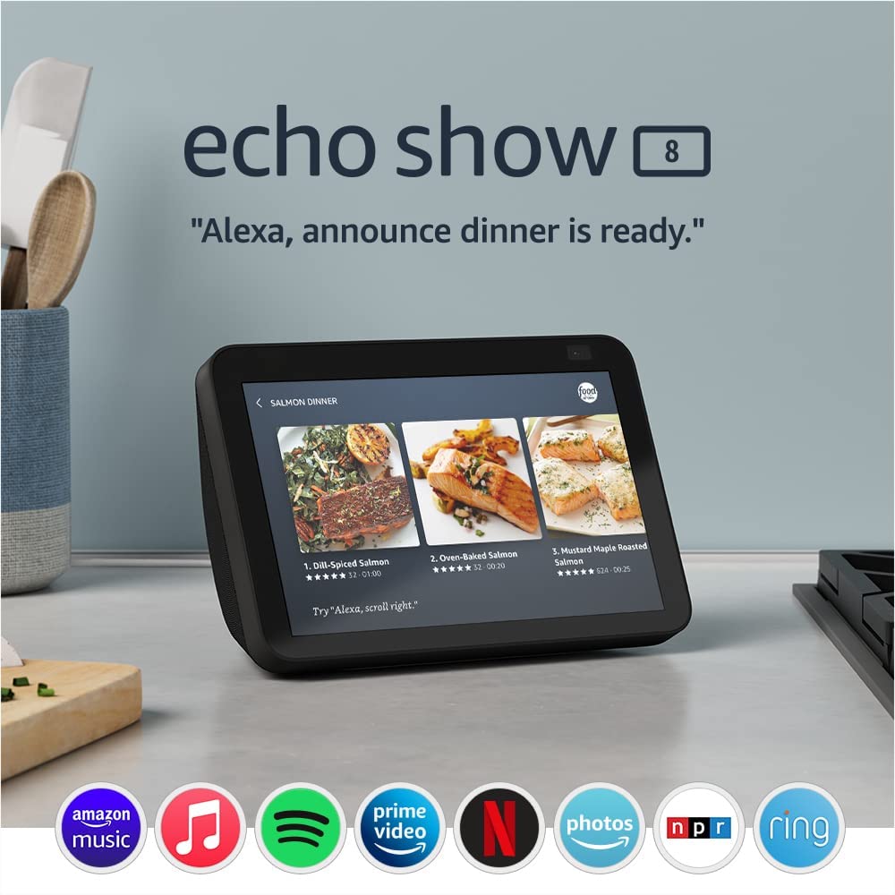 Echo Show 8 (2nd Gen, 2021 release) HD Smart Display with Alexa -  Charcoal A8H3N2 